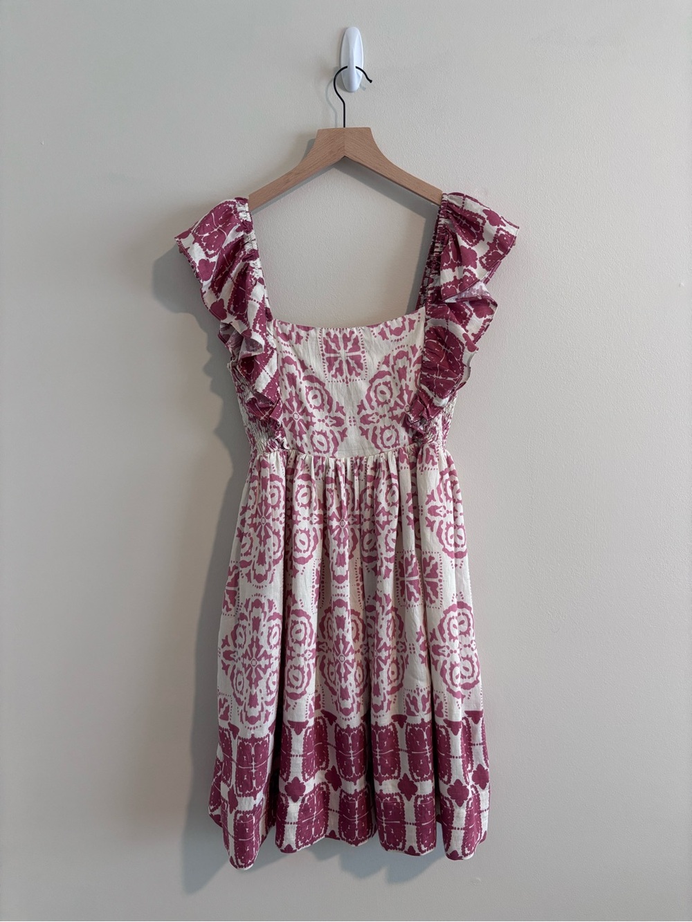 entro Pink and Cream Printed Ruffle Strap Mini Dress - NWT